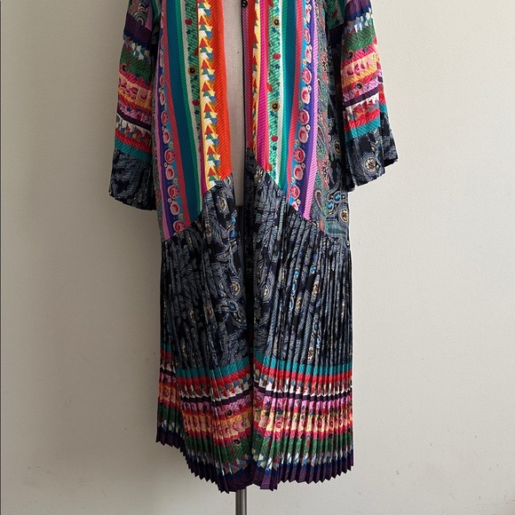Johnny Was SILK GEMMA PLEATED Colorful Bohemian LONG KIMONO sz Large NWT - Picture 3 of 11